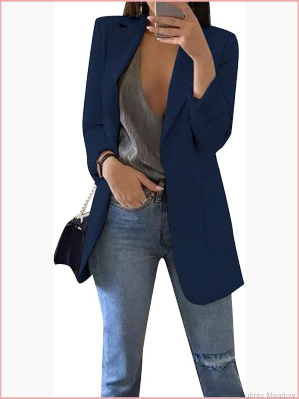 Long Sleeve Solid Blazer Open Front Slim Fit Work Jacket Coat